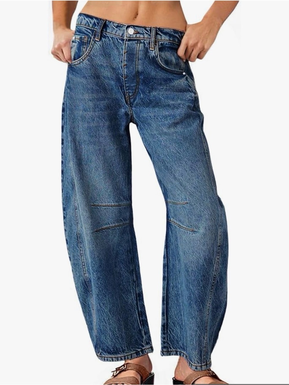 Women's Baggy Boyfriend Jeans Vintage Wide Leg Mid Rise Barrel Denim Ankle Pants